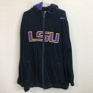 Nike Black Velour LSU Basketball Zip Up Hoodie Jacket 2004 NCAA Black Purple
